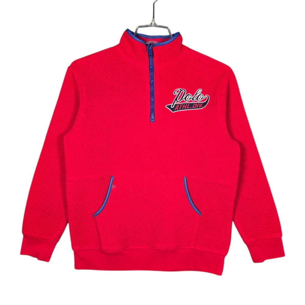 Polo Ralph Lauren Quarter Zip‎ Boys Large Sherpa Fleece Pullover 1/4 Red Script